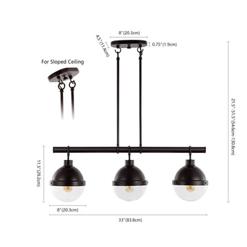Caleb 33" Industrial Farmhouse Iron/Glass Linear LED Pendant - JONATHAN Y